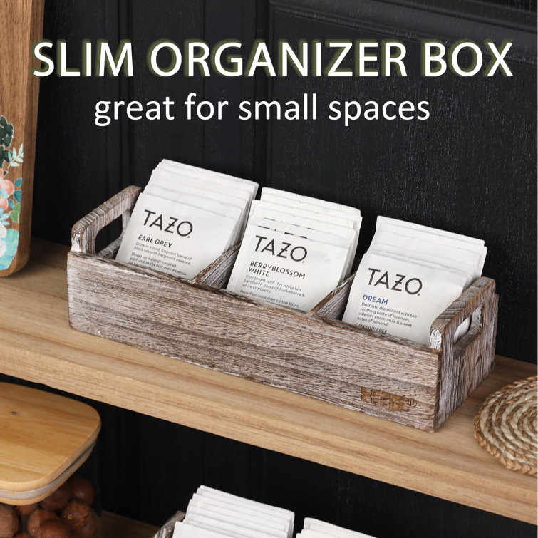 Htb Slim Tea Bag Organizer 2pcs, 3 Compartments Tea Box Wooden With